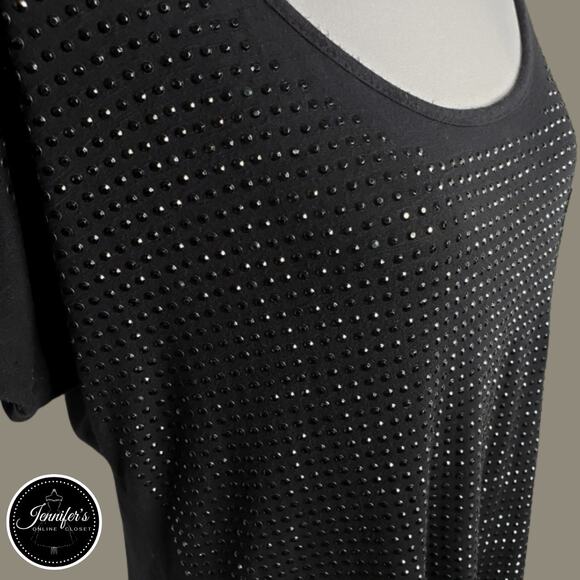 One World Women's Black Scoop Neck Sequin Top Size M - Picture 2 of 5
